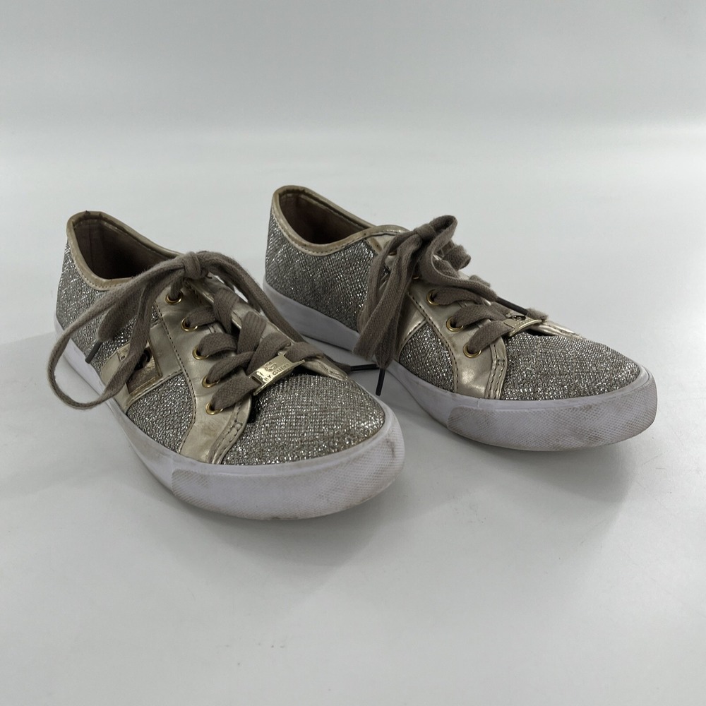 G By Guess Quilted Glitter Sneakers GGBackers3 Womens 8 Gold Shimmer Lace Prom‎